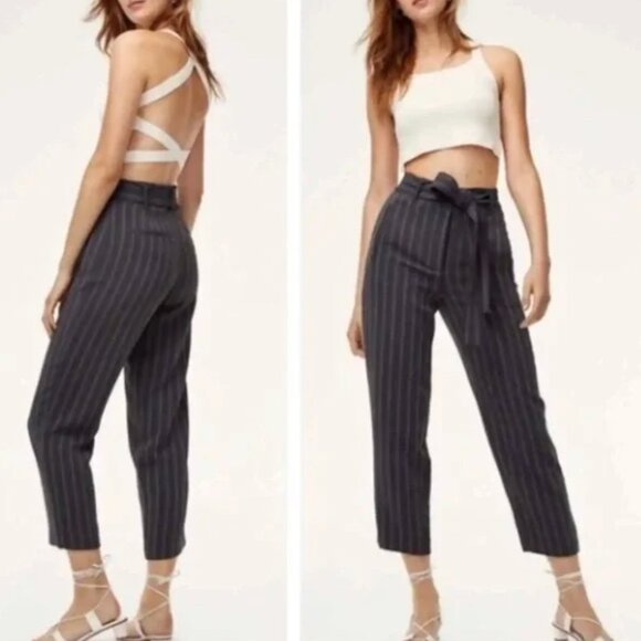 Aritzia Wilfred Red Tie-Front Pant Pinstripe High-waisted Dress Trouser Pant - Picture 13 of 14